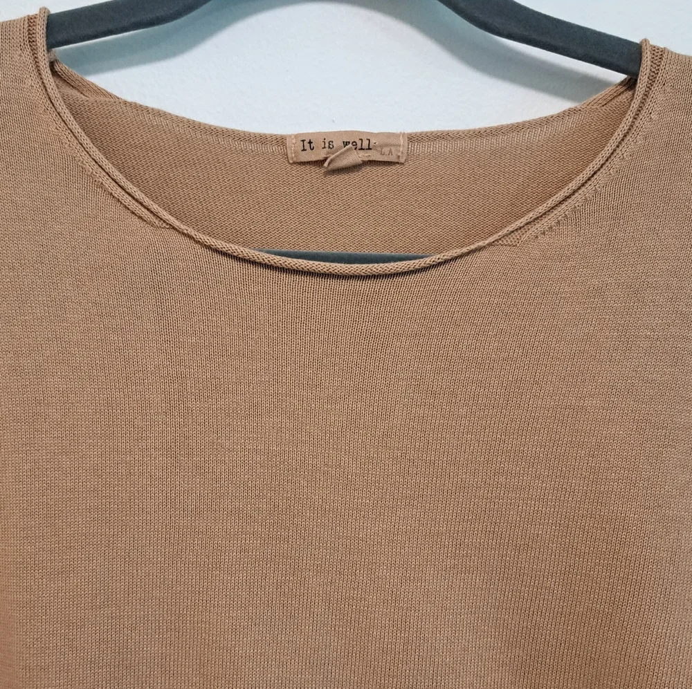 It Is Well LA Boxy Sweater Tan Lightweight Oversized Rolled Neck Size M - Picture 4 of 11